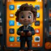 Kid excited to build fun Python coding projects on smartphone