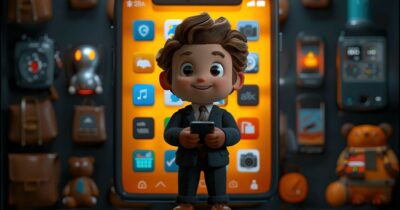Kid excited to build fun Python coding projects on smartphone